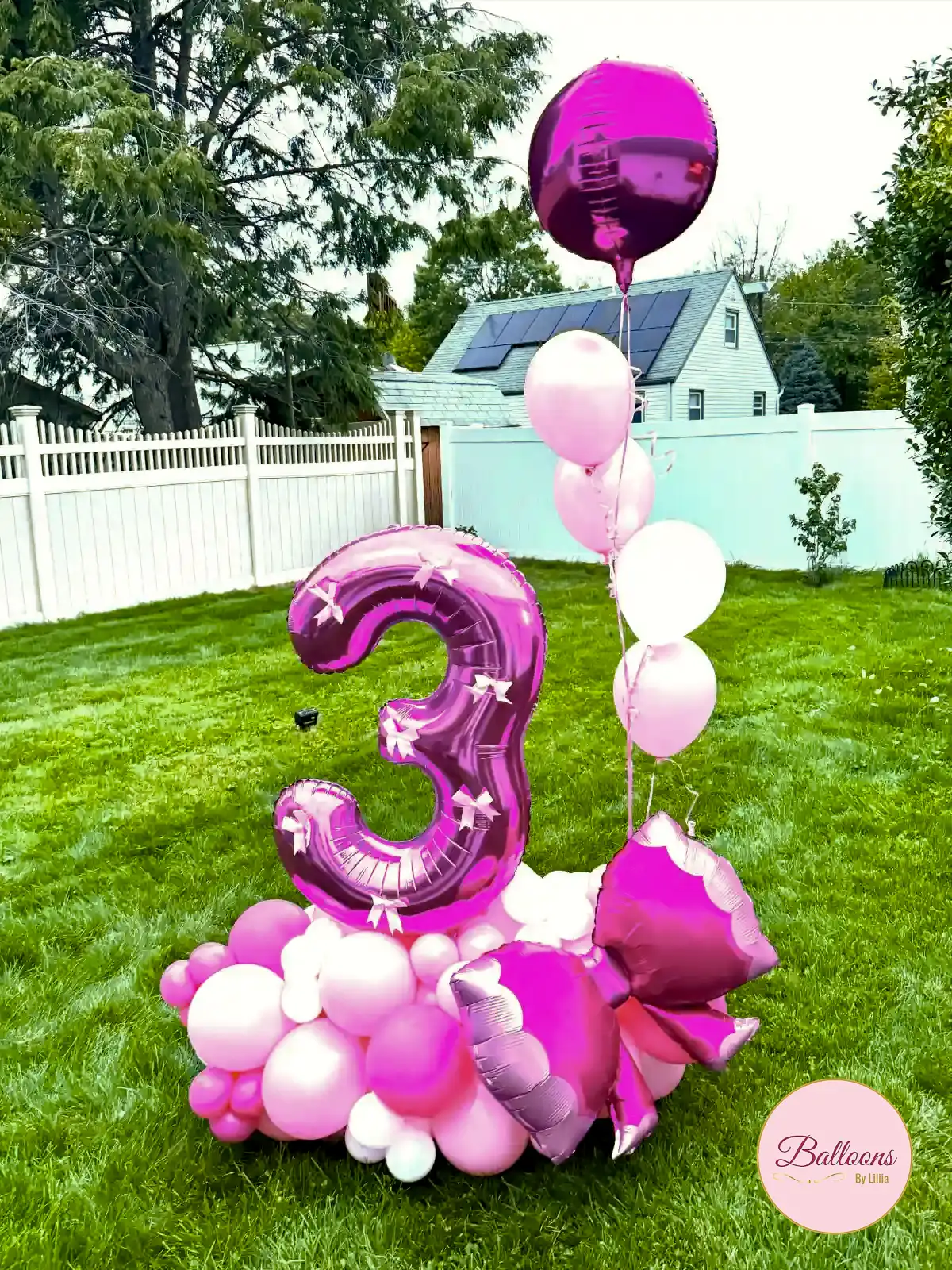 3rd Birthday Balloon Bouquet White Pink