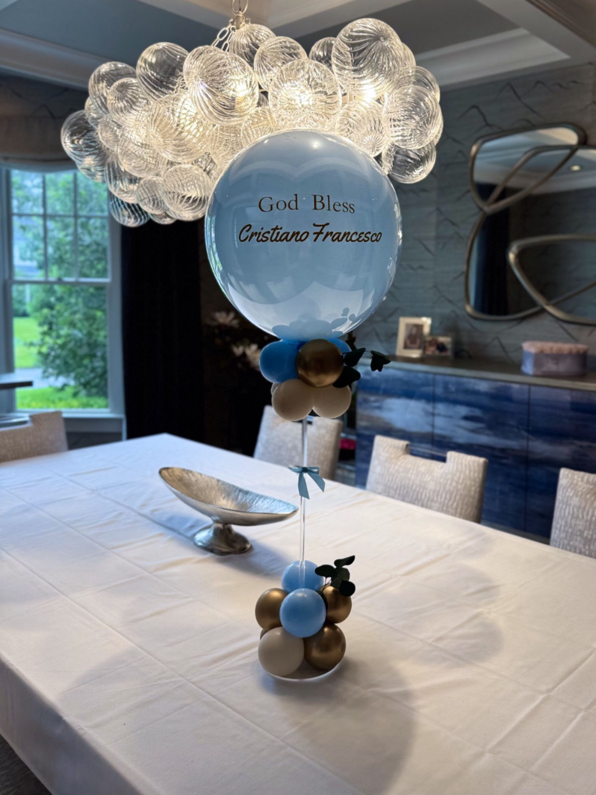 Clear Blue Balloon Centerpiece