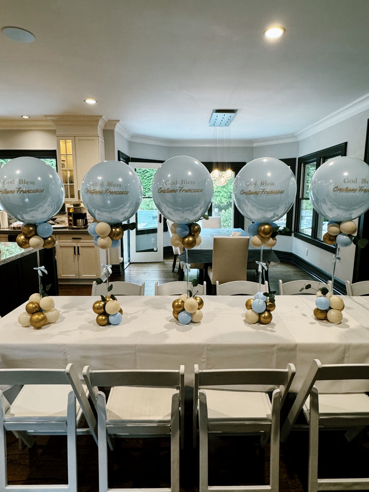 Clear Blue Balloon Centerpieces