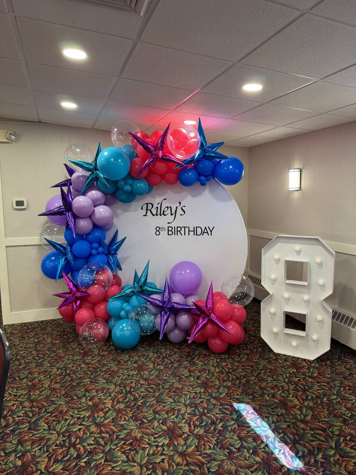 Blue Red White Birthday Balloon Arch
