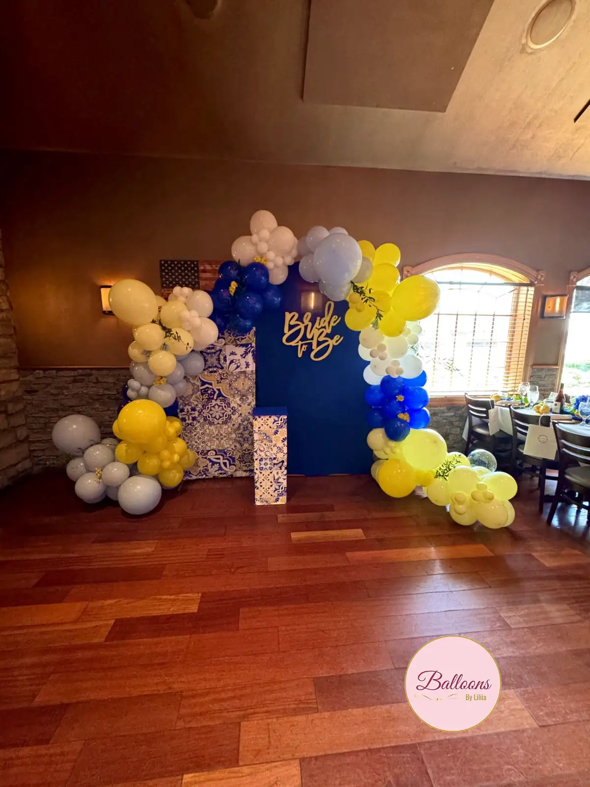 baby shower balloon setup with neutral colors NJ