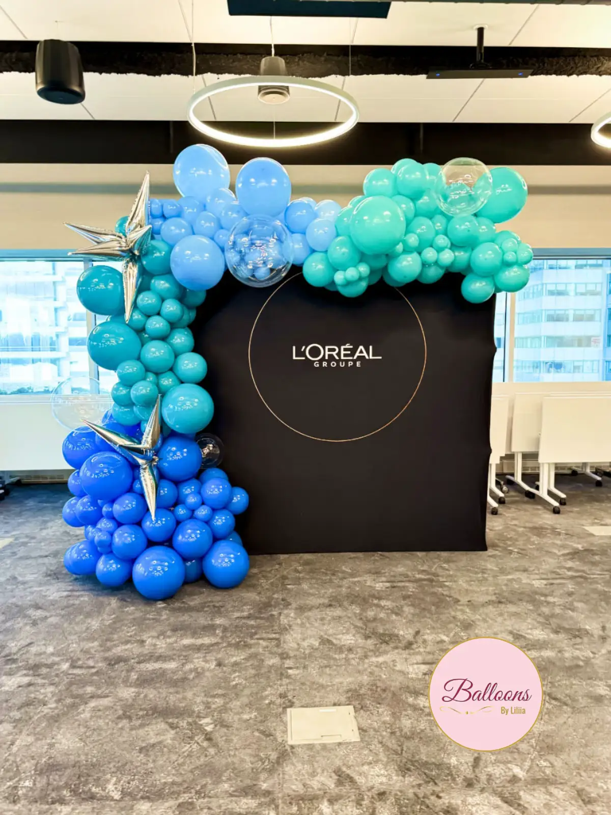 custom branded balloon decorations with company logo NYC
