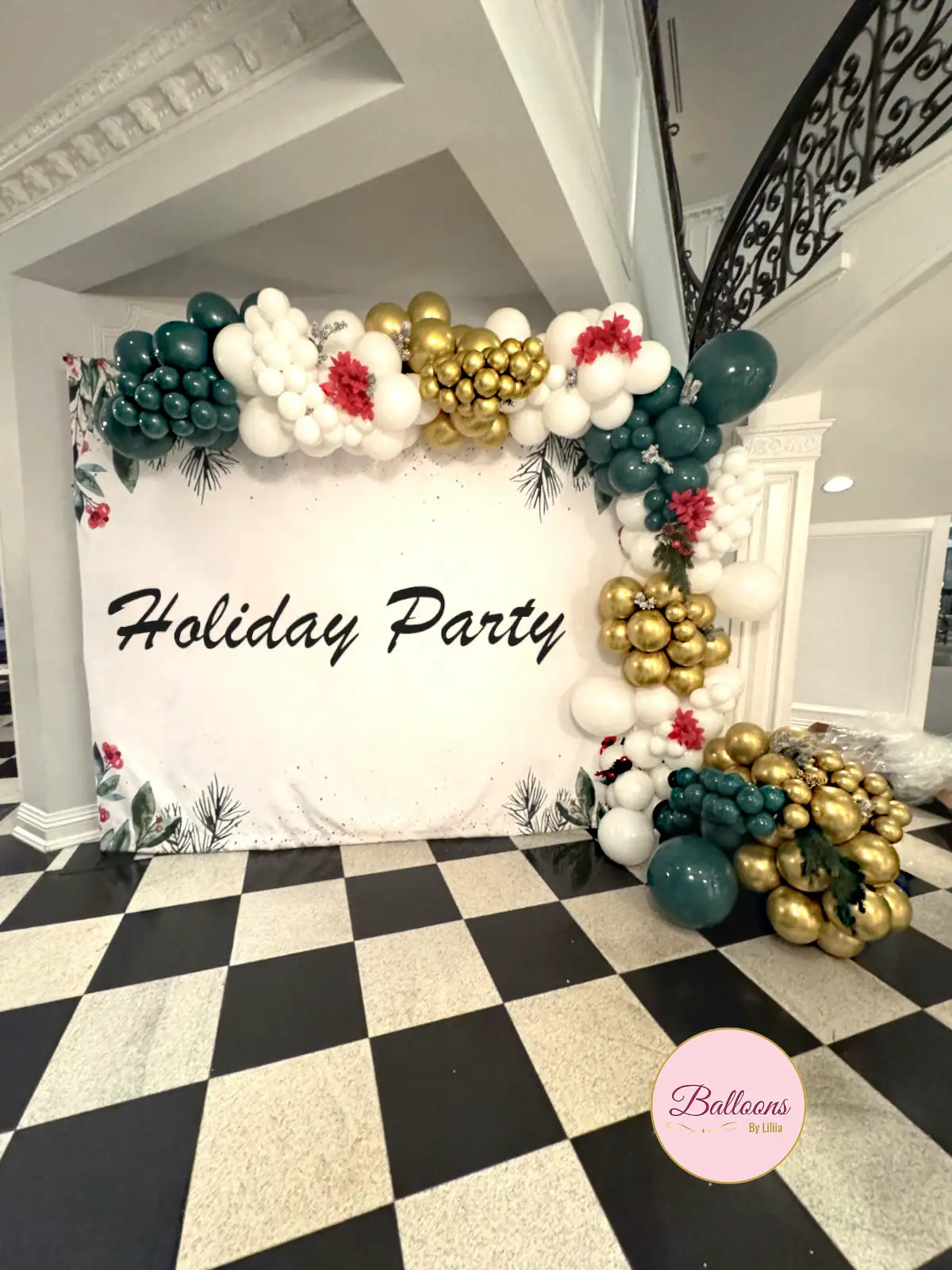 balloon backdrop with company logo for event