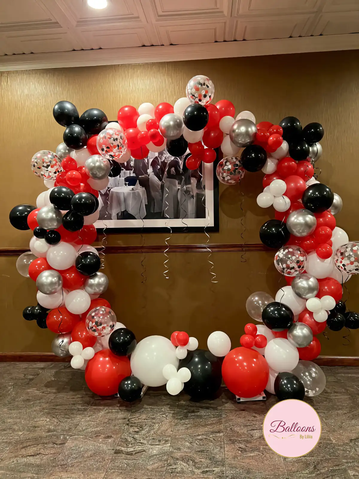 event balloon backdrop for business presentation