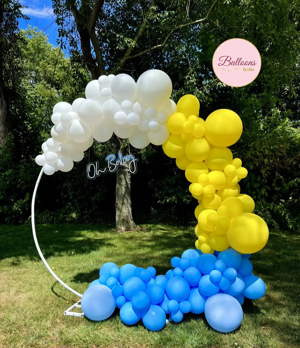 custom birthday balloon wall with neon sign NYC