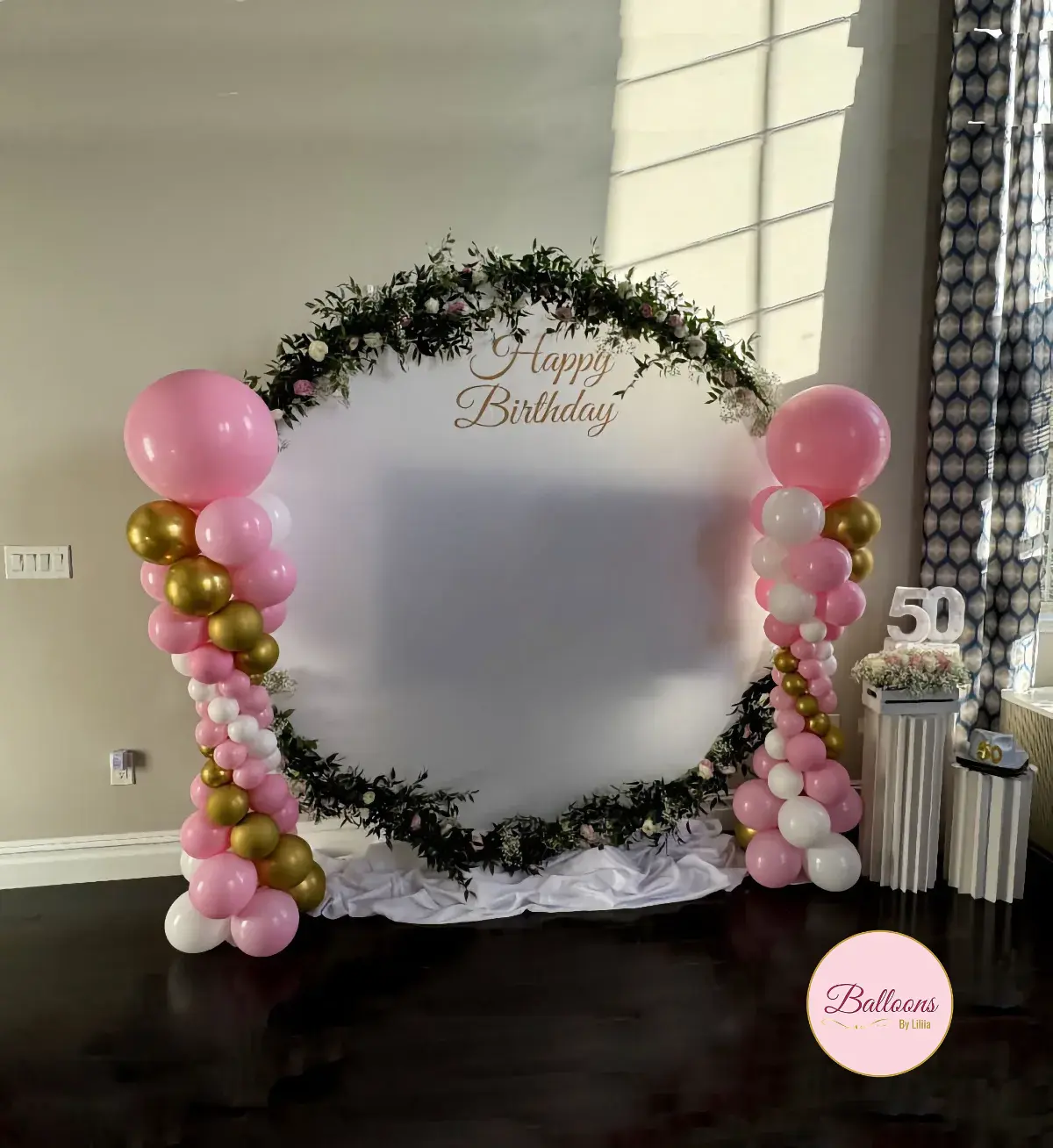 Birthday Pink and Gold Balloon Columns in NJ and NYC