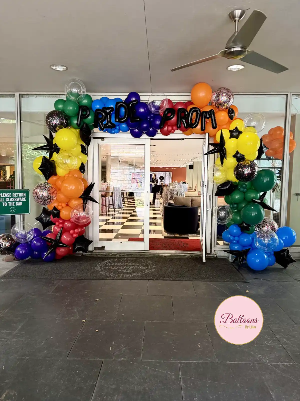 rainbow balloon decorations for university event