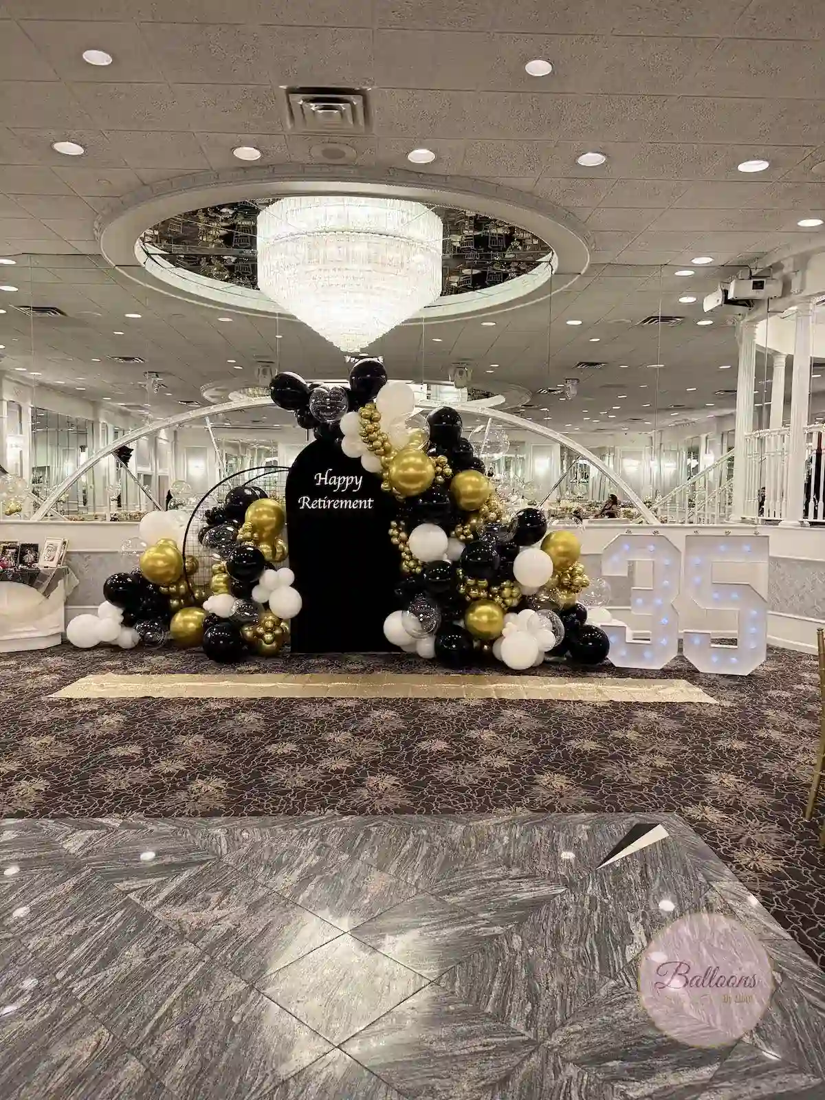 custom balloon photo backdrop for retirement